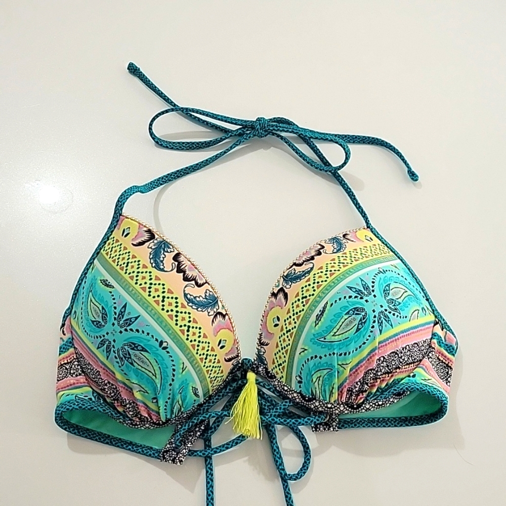 Shade & Shore Sea Green Push-up Bikini Top Sz 36B